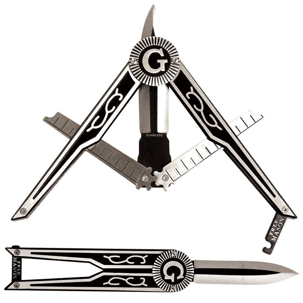 Folding Pocket Knife - Square & Compass Shape Unique Freemason