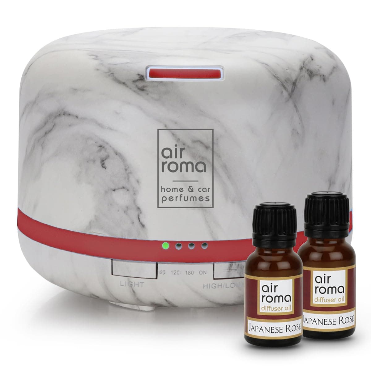 AIR-ROMA Plastic 500Ml Essential Mist Aroma Diffuser with Japanese Rose Oil |Ultrasonic Electric Aromatherapy Fragrant Oil Vaporiser Humidifier|Auto-Off Safety Switch|7 Led Changing Light Colors