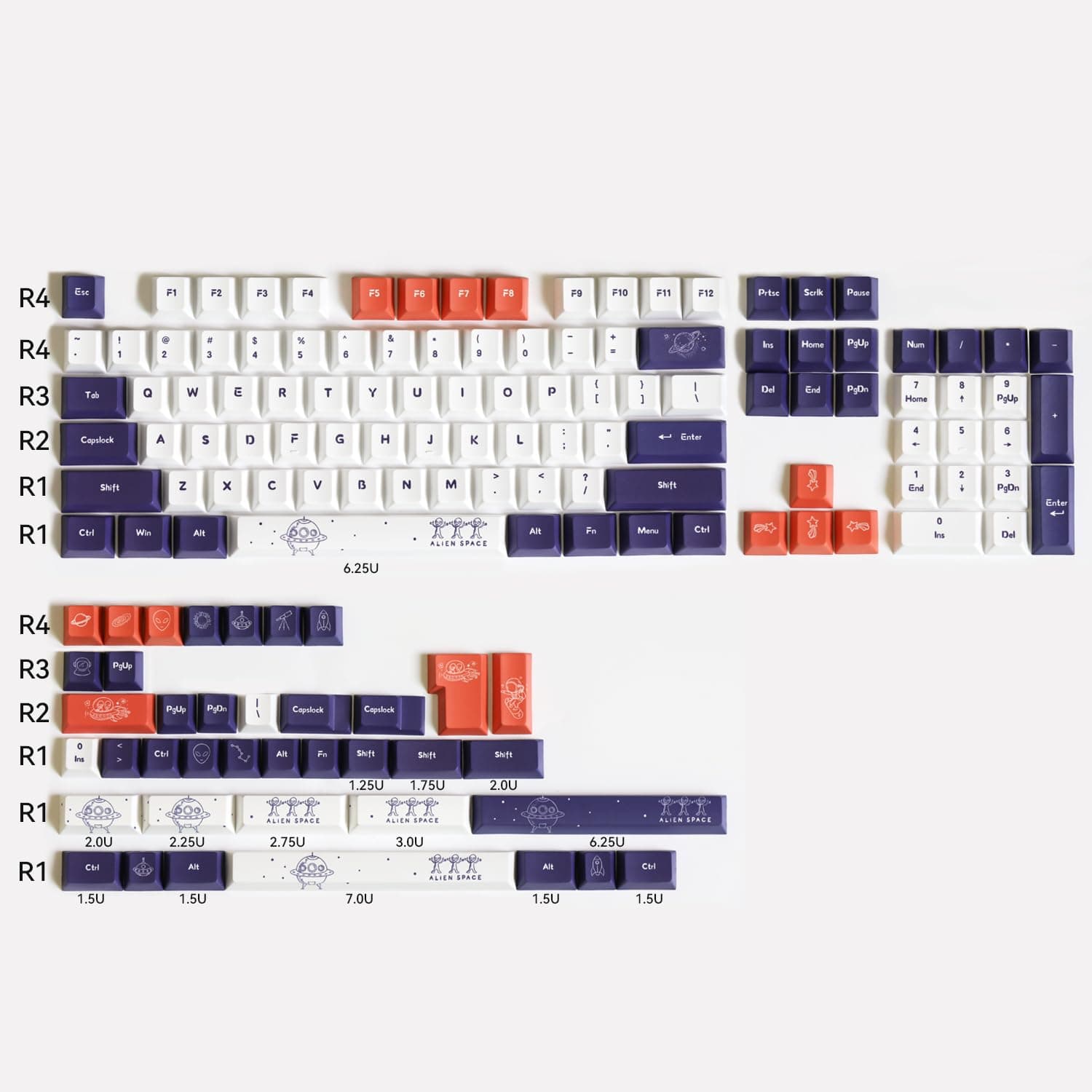 PBT Keycaps Outer Space Blue White Keycaps Set for Gateron Kailh JWK Cherry MX Switches Cherry Profile Keycaps for Mechanical Keyboards Dye-Sublimation