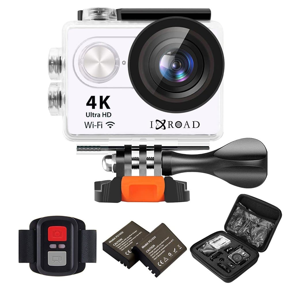 IXROAD 4K Action Cam WiFi Helmet Camera with Remote Control Waterproof Case Dual 1050mAh Batteries Portable Package for Bike Motorcycle Motorbike Cycle Ski Diving (White)