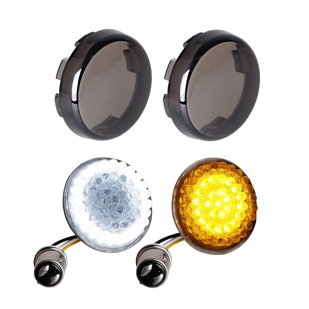 Smoked Bullet Front Turn Signals LED Lights Panel Compatible with Harley Dyna Street Glide Road King