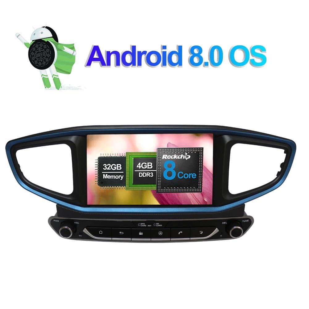 Flynavigo 2 Din 8 Inch Android 8.0 Octa Core Car Radio Stereo with Bluetooth GPS Navigation Head Unit for Hyundai Ioniq 2016+ Ioniq Hybrid Right Steering Wheel Support AM FM WiFi 3G AV Output 1080P