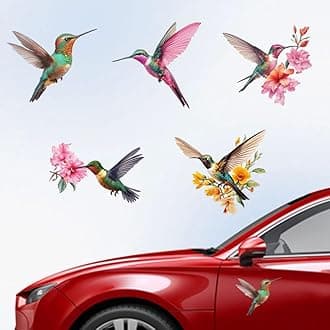 5 Styles Birds Car Stickers 6.1x5.83 Inches Hummingbird Vinyl Decals Beautiful Vibrant Colored Bird Flower Plastic Decoration Decals for Auto Cars Truck Vans Walls Laptop
