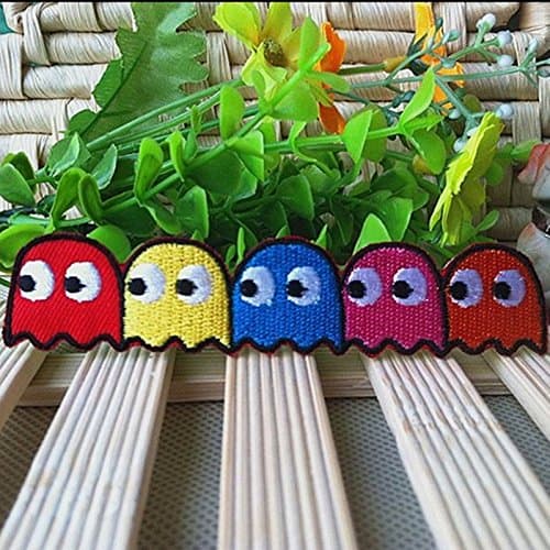 CoolPart 3 Pieces Embroidered Pacman Pac-Man Iron On Patch Applique Motif Ghost Monster Blinky Inky Decal Perfect Patches