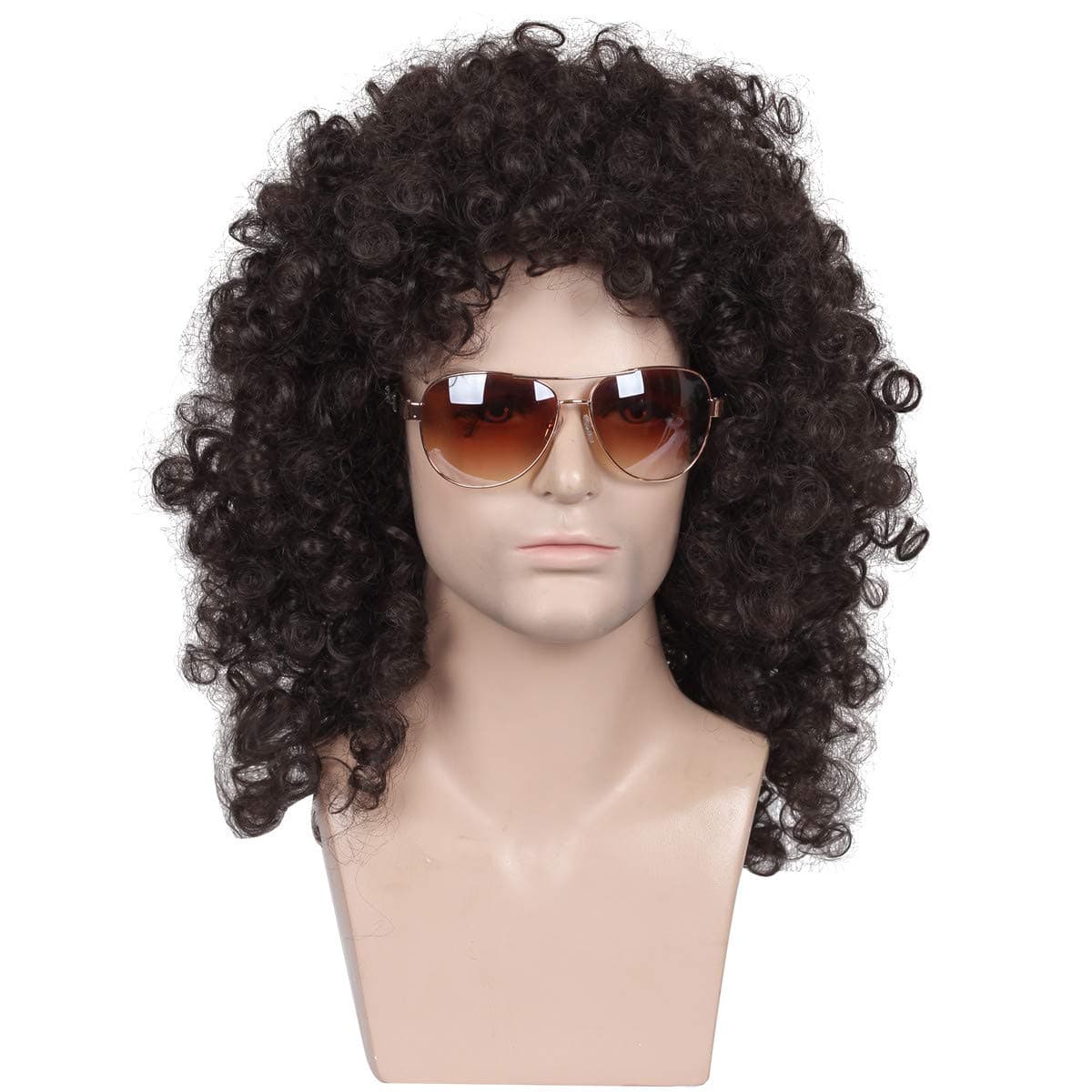 ColorGround Medium Long Curly Kinky Dark Brown Natural Wig for Men