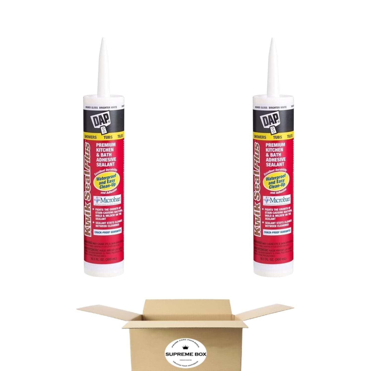 SUPREME BOX DAP Kwik Seal Plus 10.1 oz. White Premium Kitchen and Bath Siliconized Caulk - Pack of 2 (20.2 oz in Total)