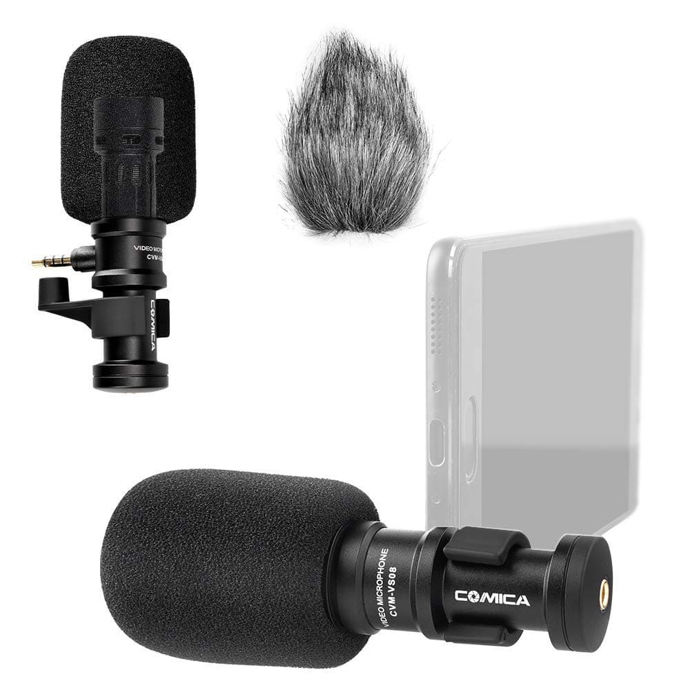 comicaCVM-VS08 Cardioid Condenser Directional Shotgun Video iPhone Microphone for iPhone and Android Smartphone with Wind Muff (3.5mm Jack)