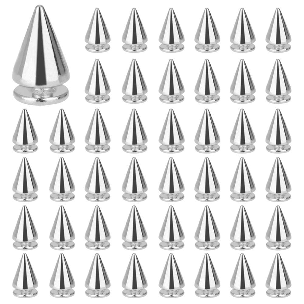 100 PCS Cone Studs Spikes 7.2 x 10mm Punk Spikes Studs Cool Metal Spikes Rivet Screw Back Bullet Studs for Clothing Leather Jacket DIY Craft Belt Bag Bracelet Necklace Decoration, Silver
