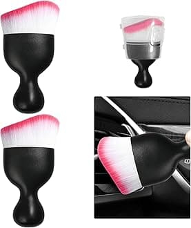 Ziciner Car Detailing Brush, Curved Soft Bristles Auto Removal Dust Collectors, Universal Vehicle Dashboard, Air Conditioner Vents, Interior Cleaning Tool Accessories (2PCS, White&Red)