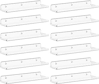 Lifewit Floating Shelves for Bathroom, 14" Clear Wall Organizer for Makeup, Perfume, Figures, Photo, Decor Shelf for Nursery, Living Room, Bedroom, Kitchen, Over Toilet Storage Rack, Clear, 12 Pack