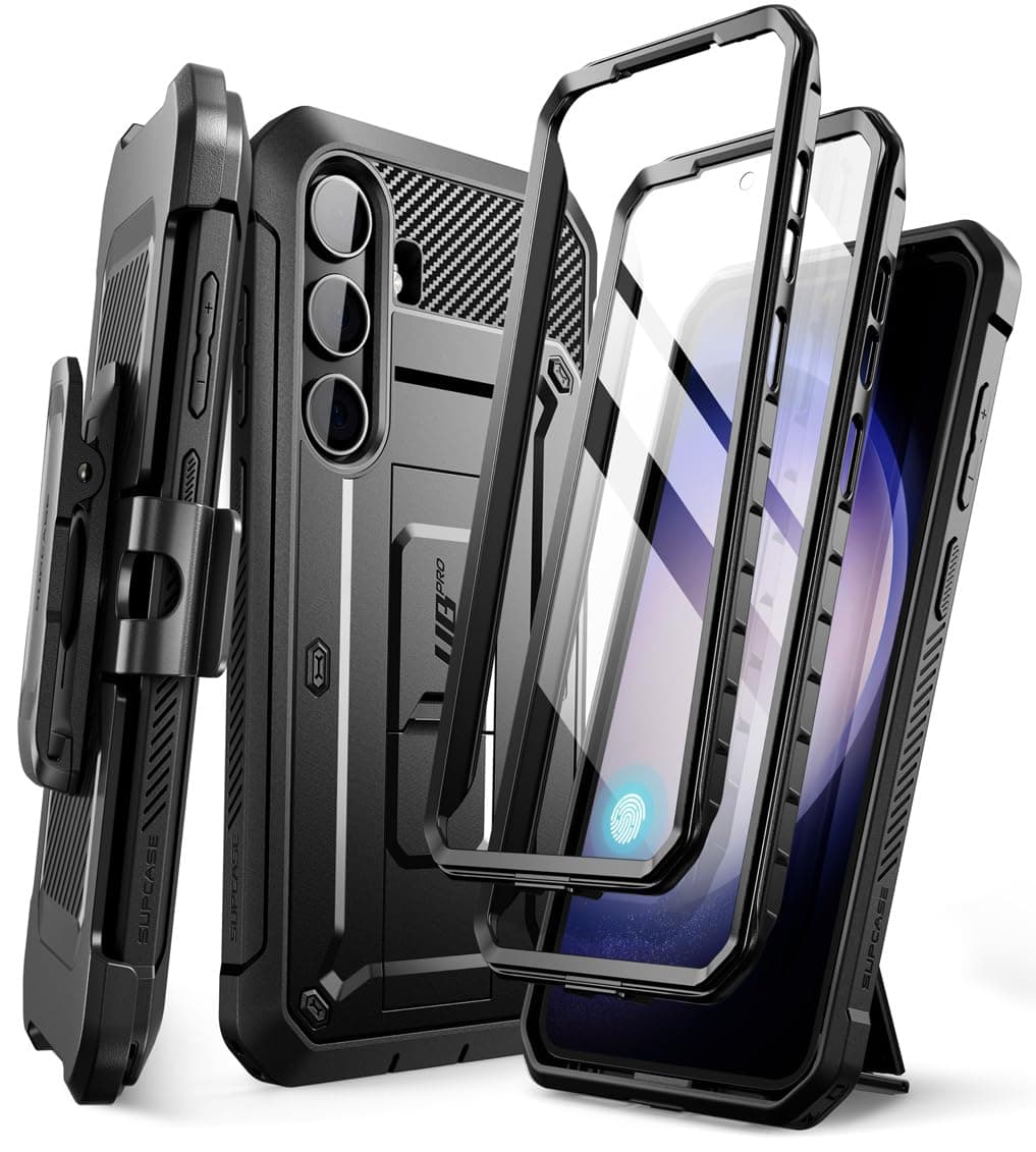 SUPCASE for Samsung Galaxy S24 Case with Stand [2 Front Frames] [Built-in Screen Protector & Belt-Clip] [Military-Grade Protection] Heavy Duty Rugged Kickstand Phone Case for Galaxy S24 6.2", Black