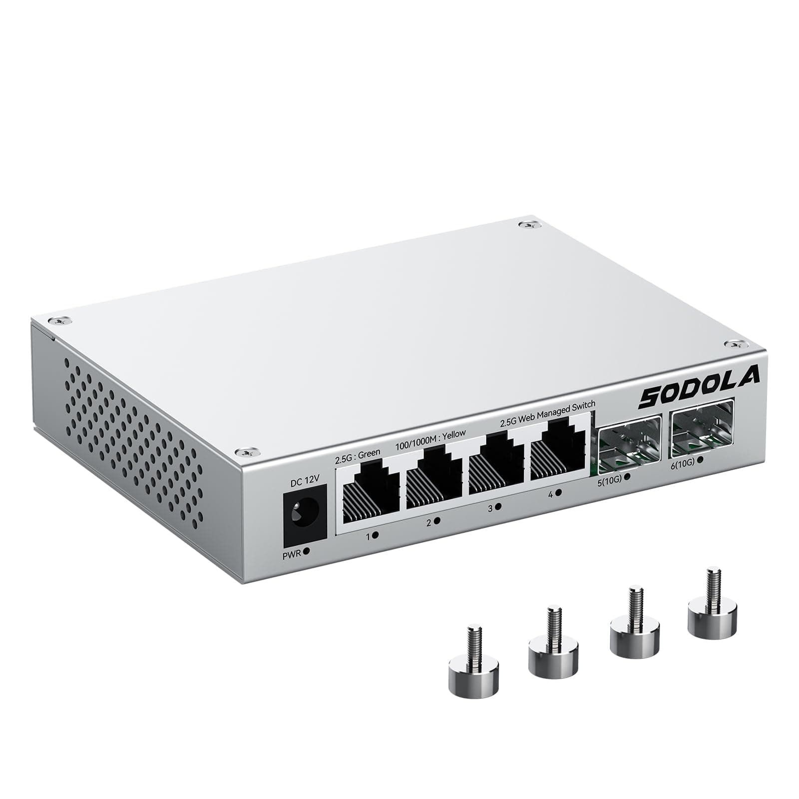 – 6 Port 2.5Gb Web Managed Switch, 4 x 2.5G Base-T Ports & 2 x 10G SFP+, Aluminum Cooling & Magnetic Mounting, Multi-Gigabit Network Switch for Homelab & Professional Networks, LACP/QoS/VLAN/IGMP