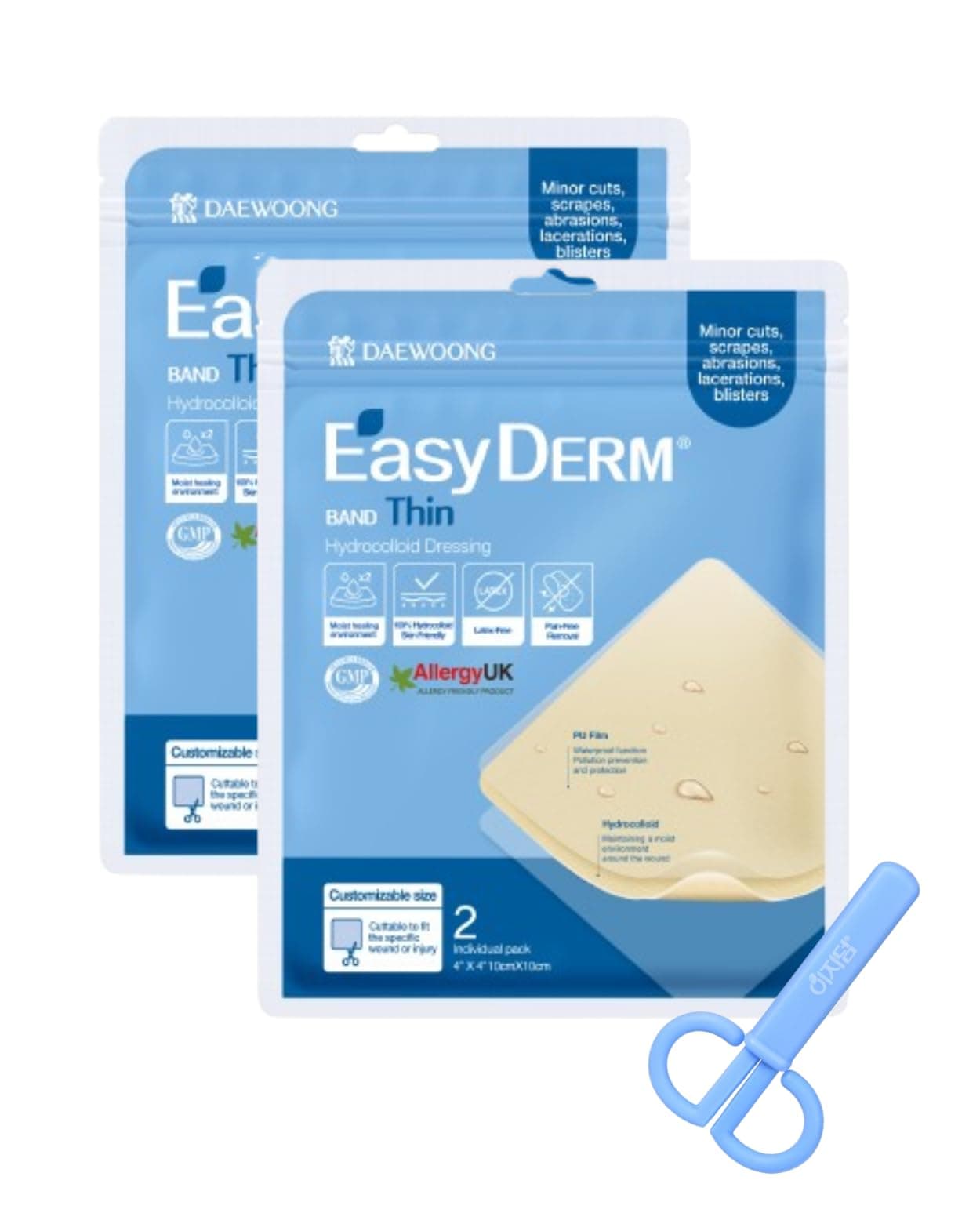 Easyderm Thin Collection (4"x4" 2 Pack (4 Dressings) + Mini Scissors)