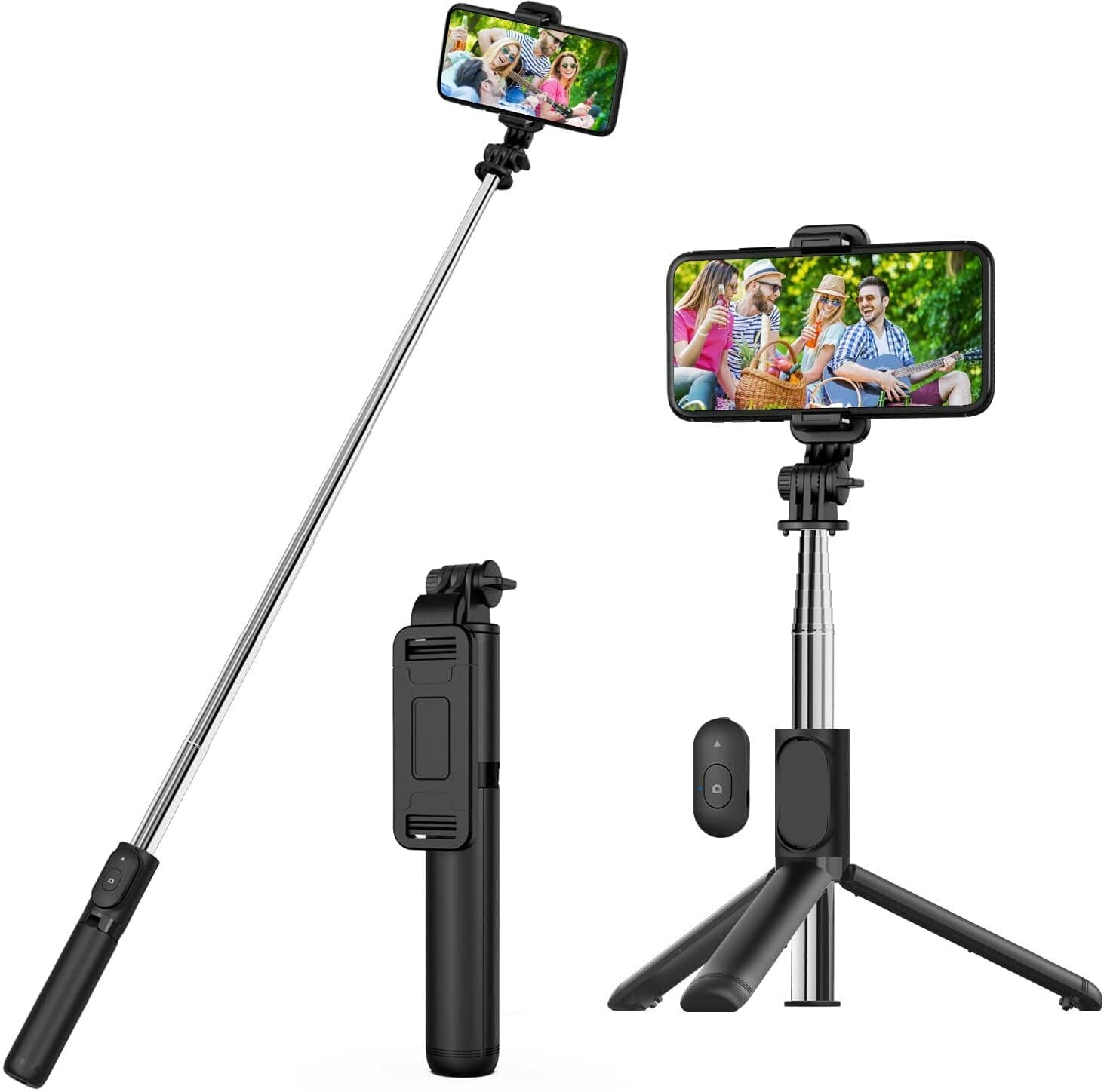 USTINE Portable Selfie Stick Tripod, 3 in 1 Extendable Selfie Stick Phone Holder for iPhone 14/13/13 Pro/13 Pro Max/12/12 Pro/X/XR/XS/8/7/6S,Android Samsung Smartphone,Black