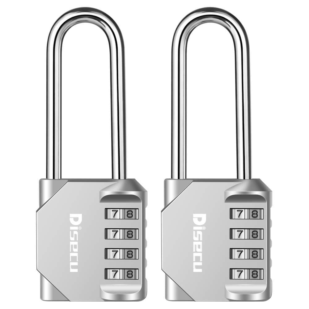 2 Pack disecu 2.6 Inch Long Shackle Combination Lock, 4 Digit Outdoor Waterproof Padlock for School Gym Locker, Sports Locker, Storage Unit, Gate, Fence, Toolbox, Cabinet (Silver)