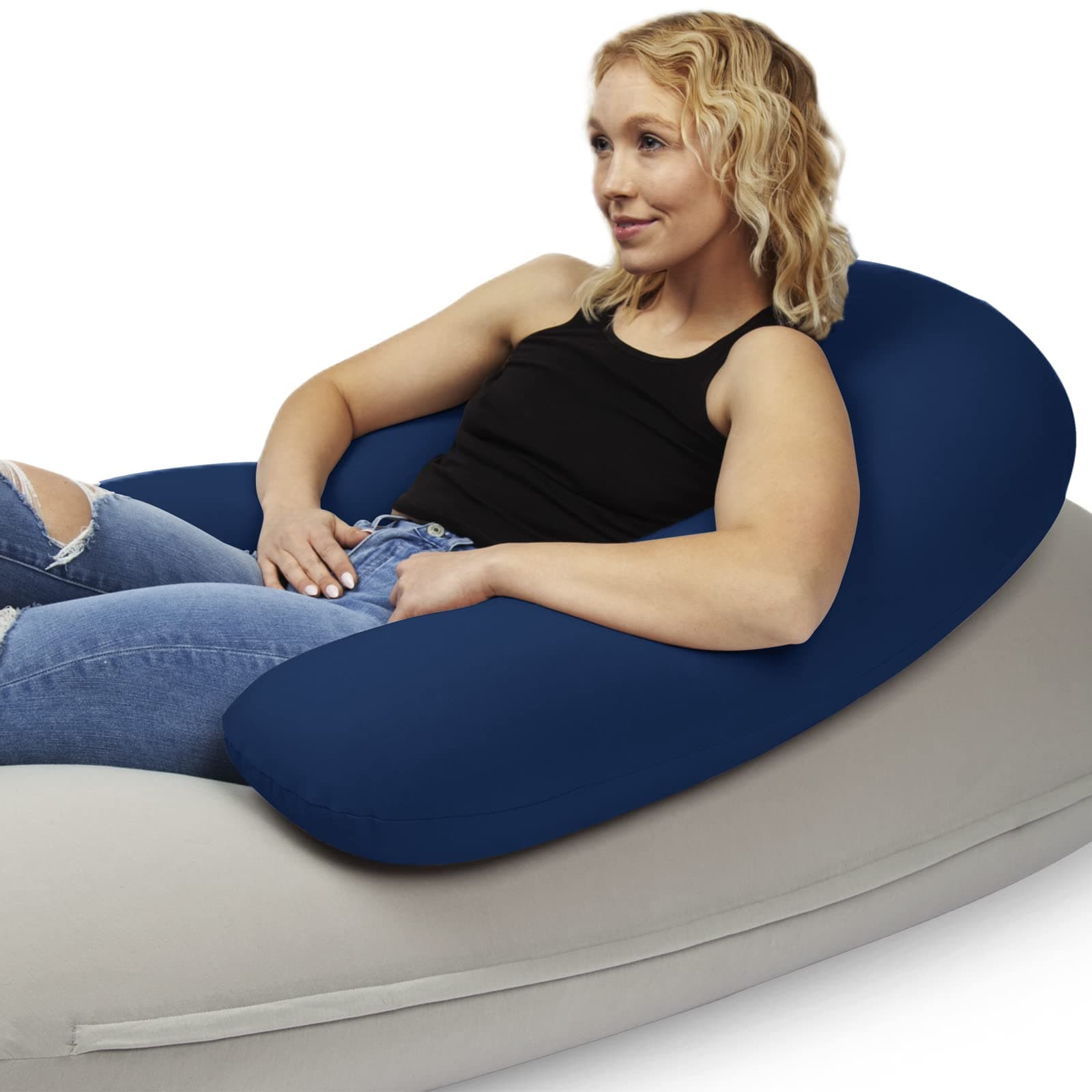 Moon Pod Crescent Backrest for Bean Bag Chair, Navy - The Zero-Gravity Beanbag for Stress, Anxiety, & All Day Deep Relaxation - Ultra Soft & Ergonomic Support for Back & Neck - for The Whole Family