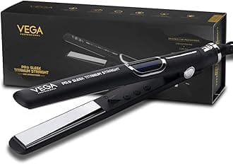 VEGA PROFESSIONAL Pro Sleek Titanium Straight Hair Straightener with 20 Sec Ultra Fast Heat Up, Adjustable Temperature Setting, 60min Auto Swtich-off, Overheating Protection for Salon, (VPPHS-02)