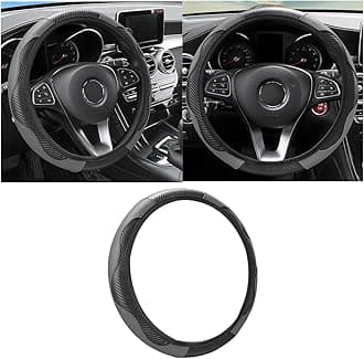Osilly Car Steering Wheel Cover, 15 inch Carbon Fiber Microfiber PU Leather Elastic Steering Wheel Protector for Men Women, Anti-Slip Breathable Car Interior Accessories for Most Cars (Black/Gray)