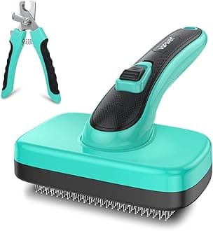 WOPQAEM 2 Pcs Self Cleaning Slicker Brush & Nail Clippers for Dog and Cats,Shedding Long and Short Haired Pets,Skin Friendly Deshedding Grooming Tool