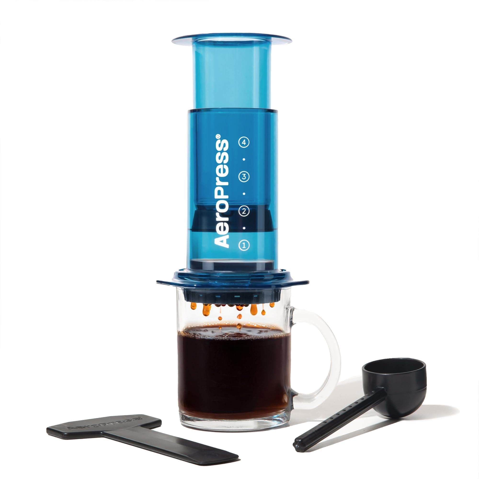 Clear Coffee Press – 3 In 1 Brew Method Combines French Press, Pourover, Espresso, Full Bodied Coffee Without Grit or Bitterness, Small Portable Coffee Maker for Camping & Travel, Blue