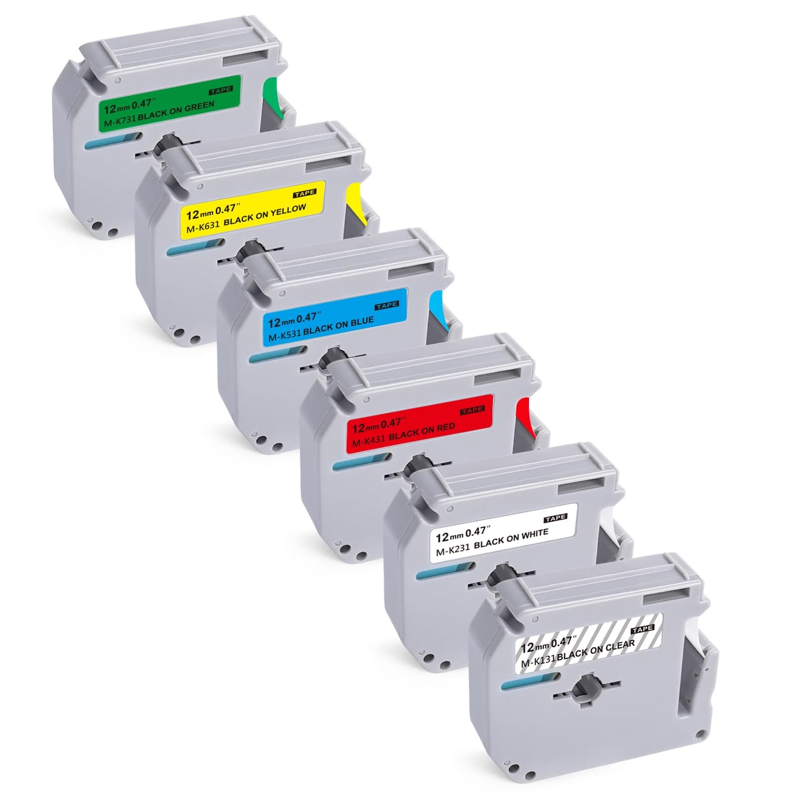 6-Pack Compatible Brother P-Touch M-231 M Tape M-K 131 MK 231 431 531 631 731 Label Tape for Brother PT-65 PT-90 PT-M95 PT-70BM PT-45 Label Maker Tape 12mm 0.5 Inch x 26.2 ft