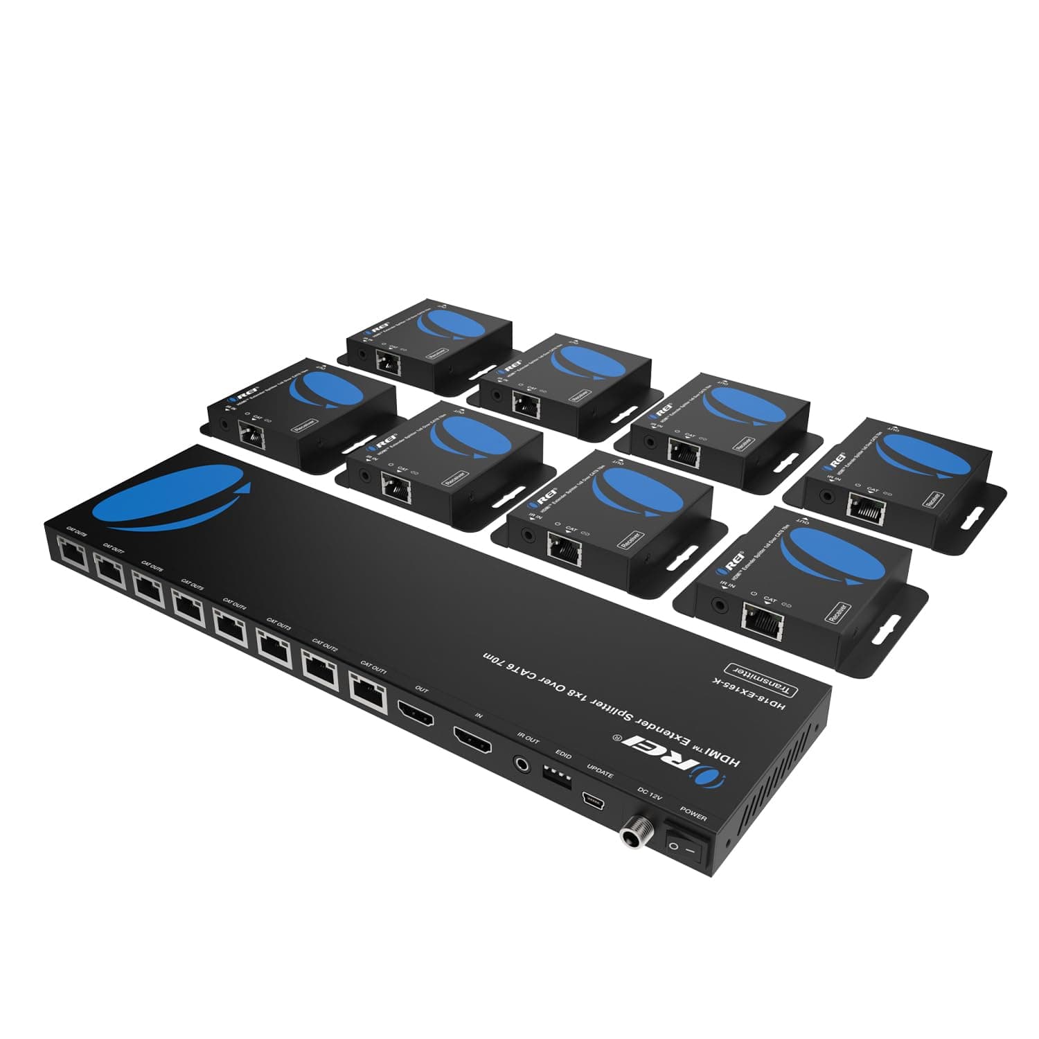 1x8 HDMI Extender Splitter Multiple Over Single Cable CAT6/7 1080P with IR Remote EDID Management - Up to 165 Ft - Loop Out - Low Latency - Full Support