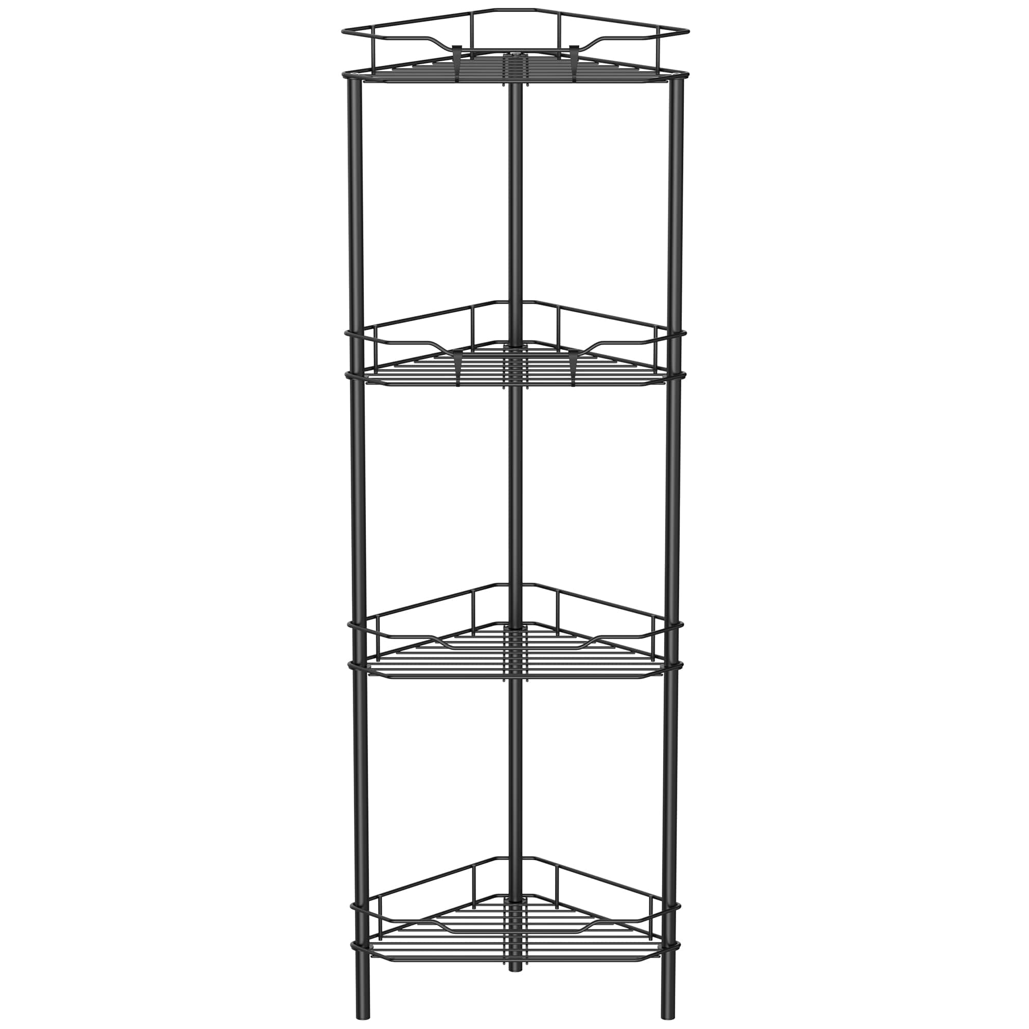 HuggieGems 4 Tier Floor Standing Corner Shower Caddy Organizer Shelf with Hooks, Bathroom Shelves Stand Rack, Black