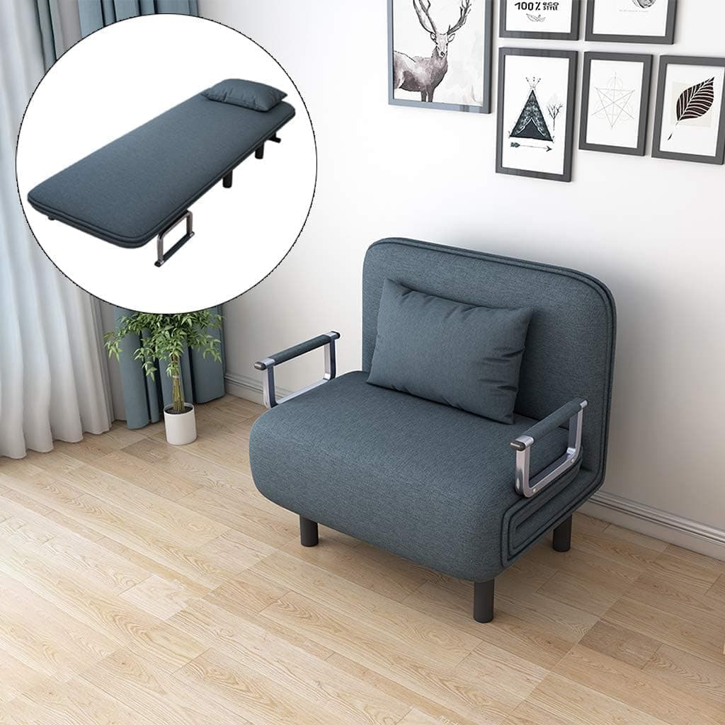 Convertible Sleeper Chair Bed, 5-in-1 Folding Sofa Bed with 6-Position Adjustable Backrest, Armrests and Pillow, Removable Lounge Sofa Lounger, Suitable for Indoor and Outdoor use (Lake Blue)