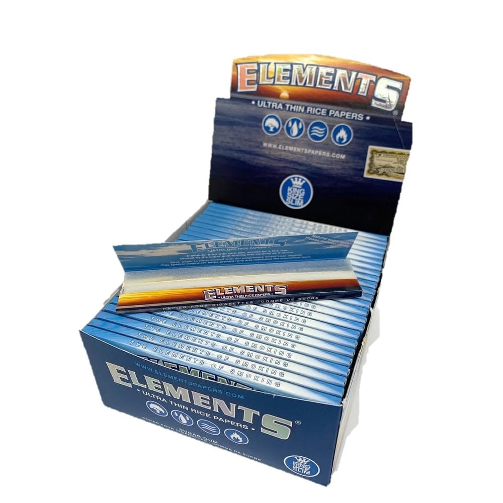 New ELEMENTS Slim King Size ULTRA THIN RICE Rolling Paper - total 1600 papers - FULL BOX (KING SIZE, 50, Count)