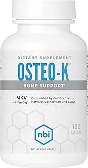 Osteo-K Bone Support | Vitamin D & K Complex with Calcium Citrate Supplement | 45mg Vitamin K2 (MK4) for Strong Bone Health & Function | 180ct Veggie Capsules