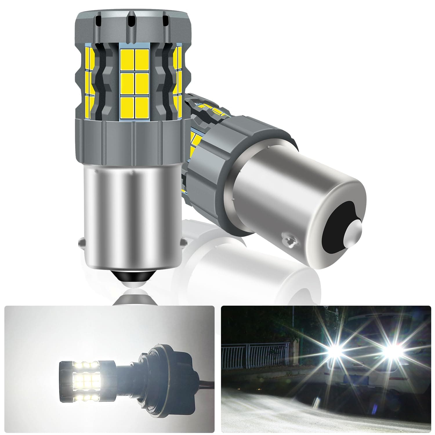 2Pcs 1156 LED Back Up Light Bulb White, CANBUS Error Free Anti Hyper Flash 7506 BA15S P21W Reverse Light Replacement Bulb Super Bright 30-SMD 25W 4000LM