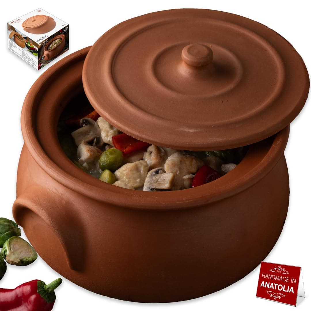 Suphan Handmade 7.6-Quart Large Clay Cooking Pot with Lid, Natural Unglazed Cookware, Terracotta Cazuela, Casserole Dish, Rice Cooking, Stewpot, Korean, Indian, Mexican Dish 7.2 L