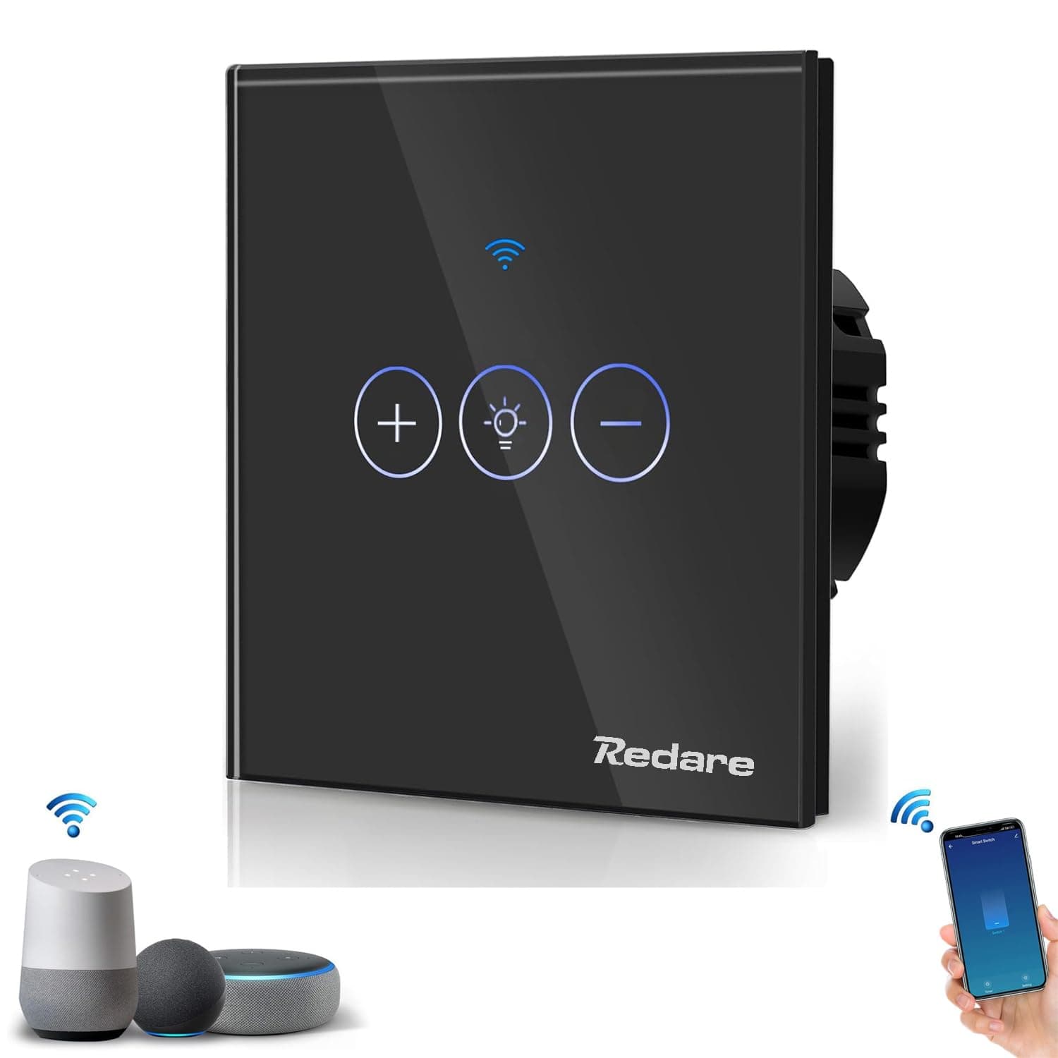 Redare Alexa Wifi Smart Dimmer Switch,Smart Switch Works with Alexa and Google Home,WiFi Dimmer Light Switch for 100W LED/CFL,300W Incandescent Bulbs,Neutral Wire Required,Single Pole (1 gang, Black)