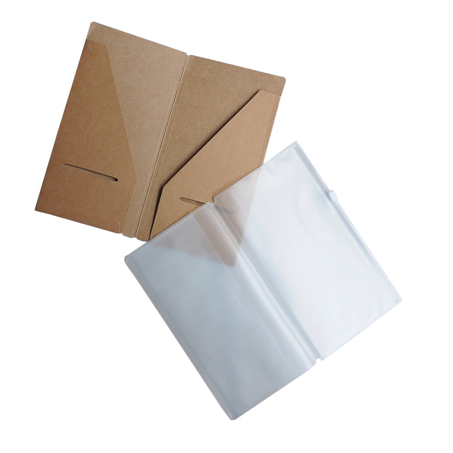 WANDERINGS Zipper Case and Kraft Card Holder 2-Pack for Refillable Travel Notebooks - Pocket/Passport Size - 5 x 3.5 (12.5 x 9 cm)