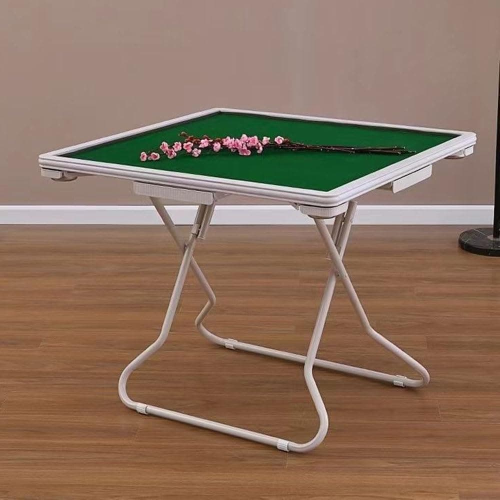 Mahjong Table Foldable, Mahjong Table, Domino Table with Drawers and Cup Holders, PVC Straight Edge Card Table, Wear-Resistant Desktop for Clubs, Bars (Green-2)