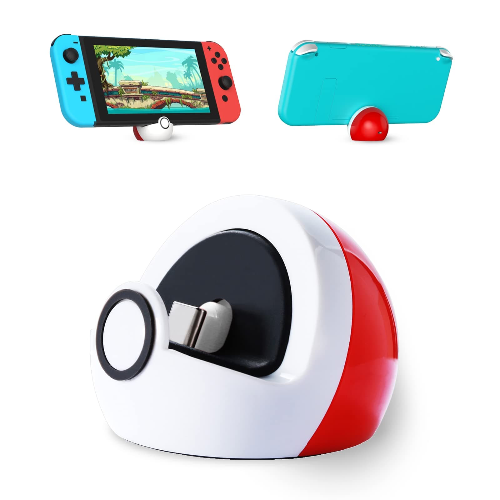 Antank Tiny Charging Stand Compatible with Nintendo Switch/Switch Lite/Switch OLED, Portable Cute Switch Dock Station with USB-C Port for Switch Games, No Projection, Red&White