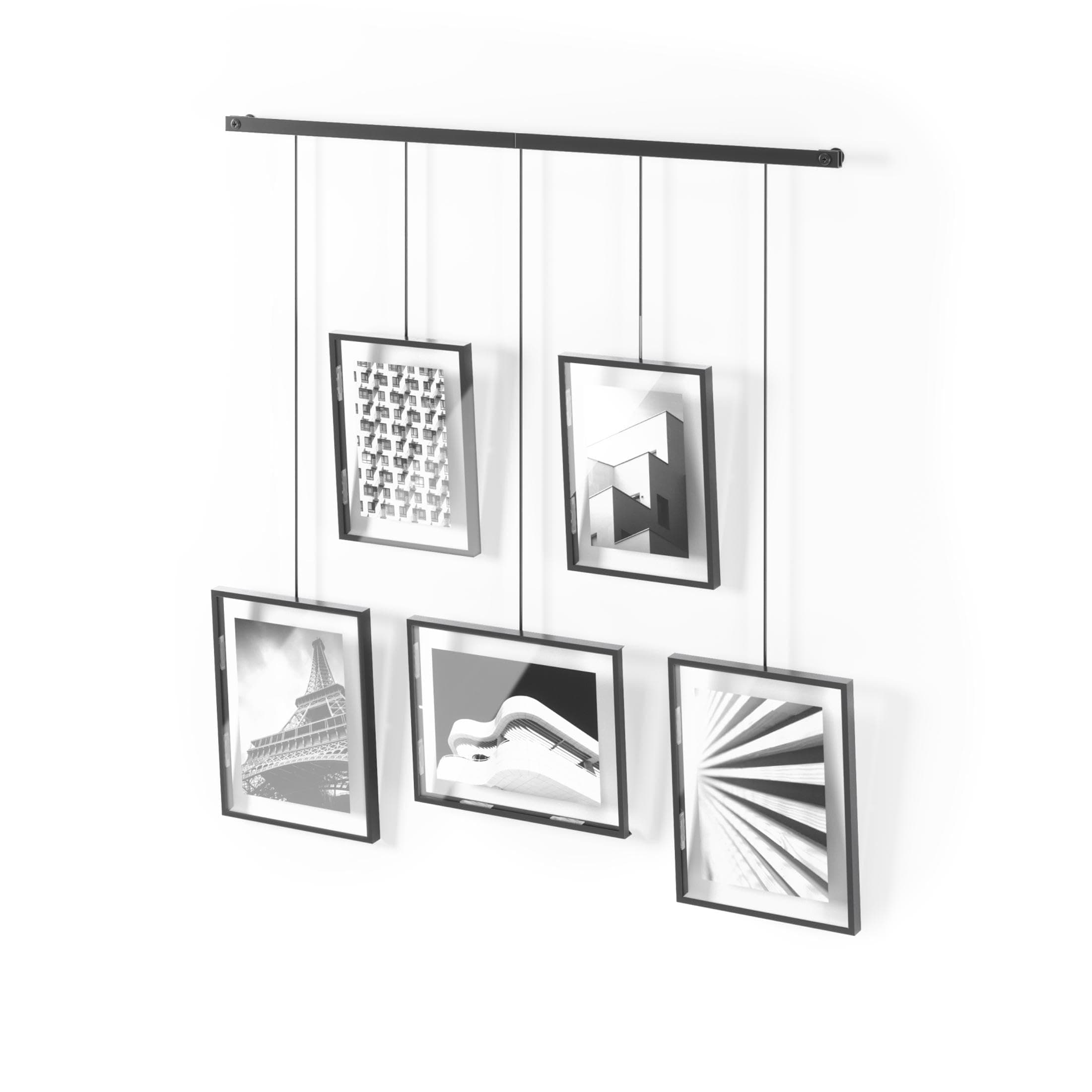 Exhibit Picture Frame Gallery Set, Adjustable Wall Collage Displays Five Photos (Two 4x6 and Three 5x7), Set of 5, Black