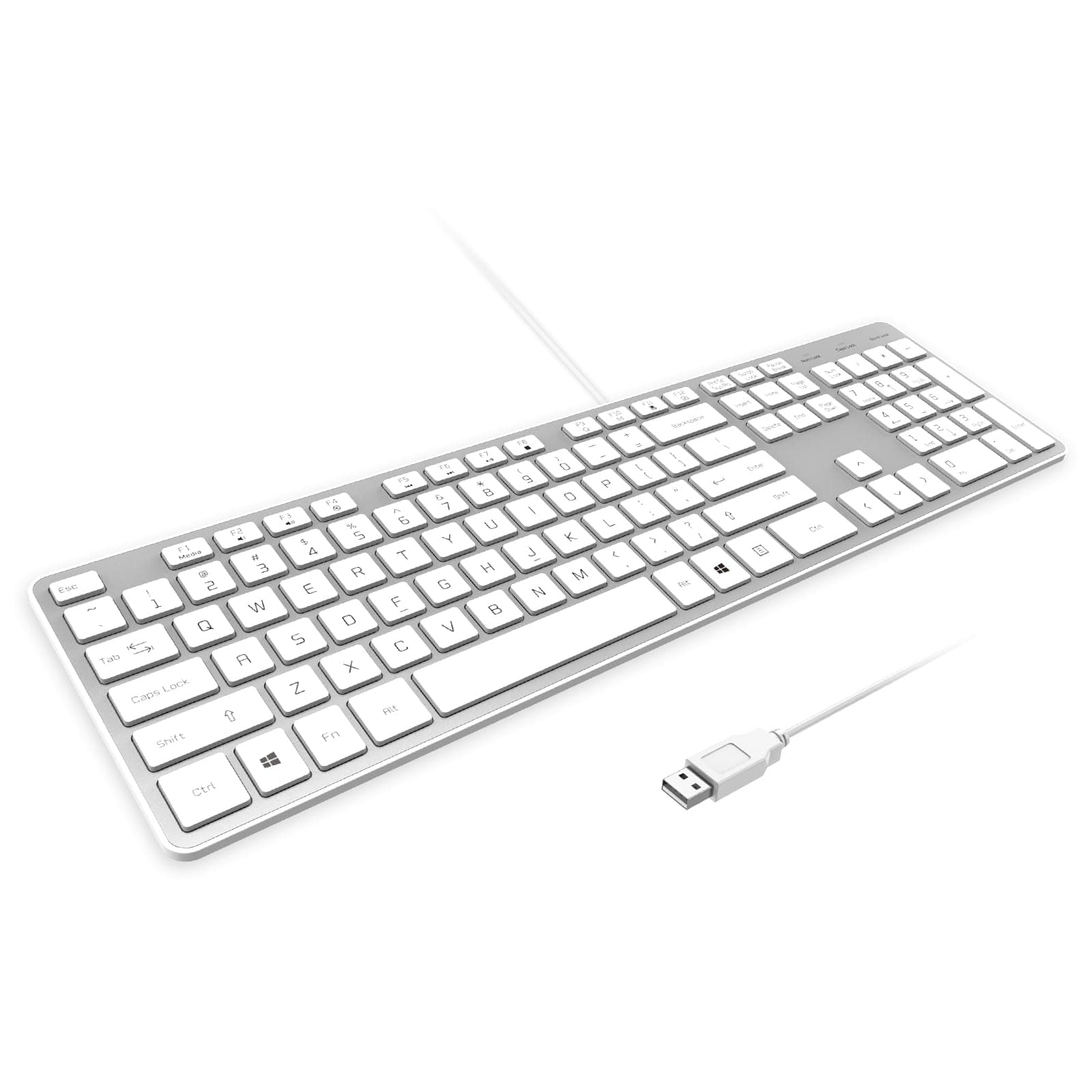 Wired USB Keyboard, Comfortable Quiet Chocolate Keys, Durable Ultra-Slim Computer Keyboard Wired(QWERTY) for PC, Windows 11/10/8/7/XP/Vista KB1430 (Silver, Wired Keyboard for Windows)