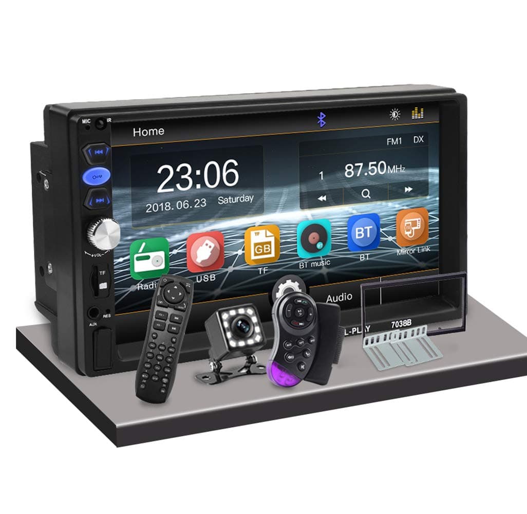 CarThree Car Radio Touchscreen 7 Inch Mirrorlink Android SD/FM/USB/AUX/Bluetooth Double Din Car Stereo for Rear View Camera Remote Control