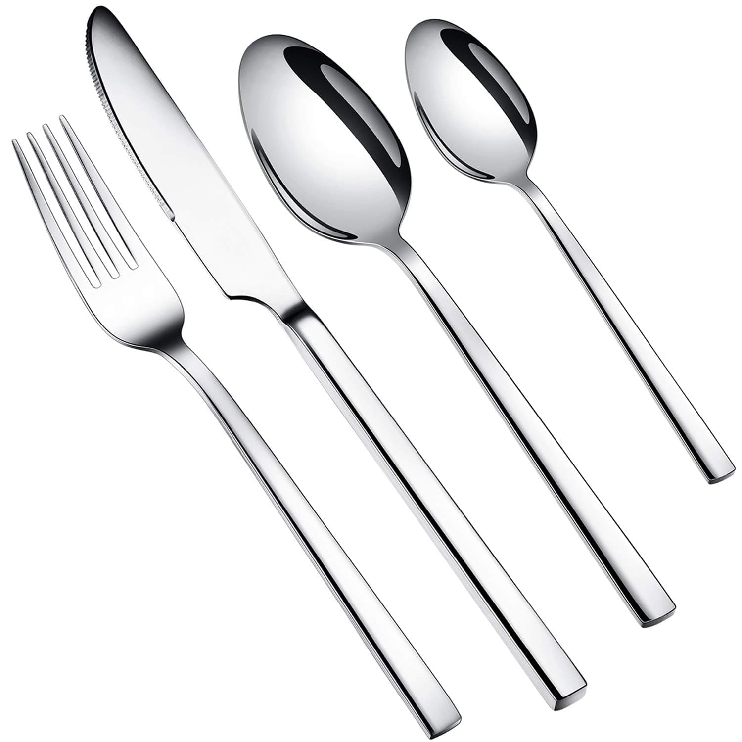 WUJO Cutlery Set, Stainless Steel Dinner Set, 24 Piece Dinnerware/Tableware/Silverware Set Service for 6, Include Knife/Fork/Spoon/Teaspoon, Mirror Polished, Dishwasher Safe