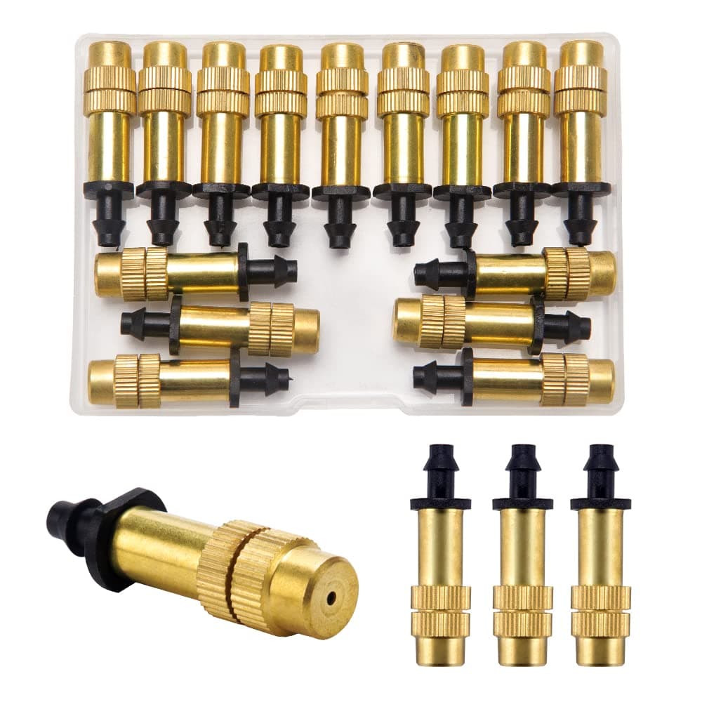 VooGenzek 15 PCS Adjustable Brass Misting Spray, Atomizing Sprinklers, Copper Atomizing Nozzle, Sprinkler Heads Nozzles for Garden Watering Greenhouse Seedlings Irrigation