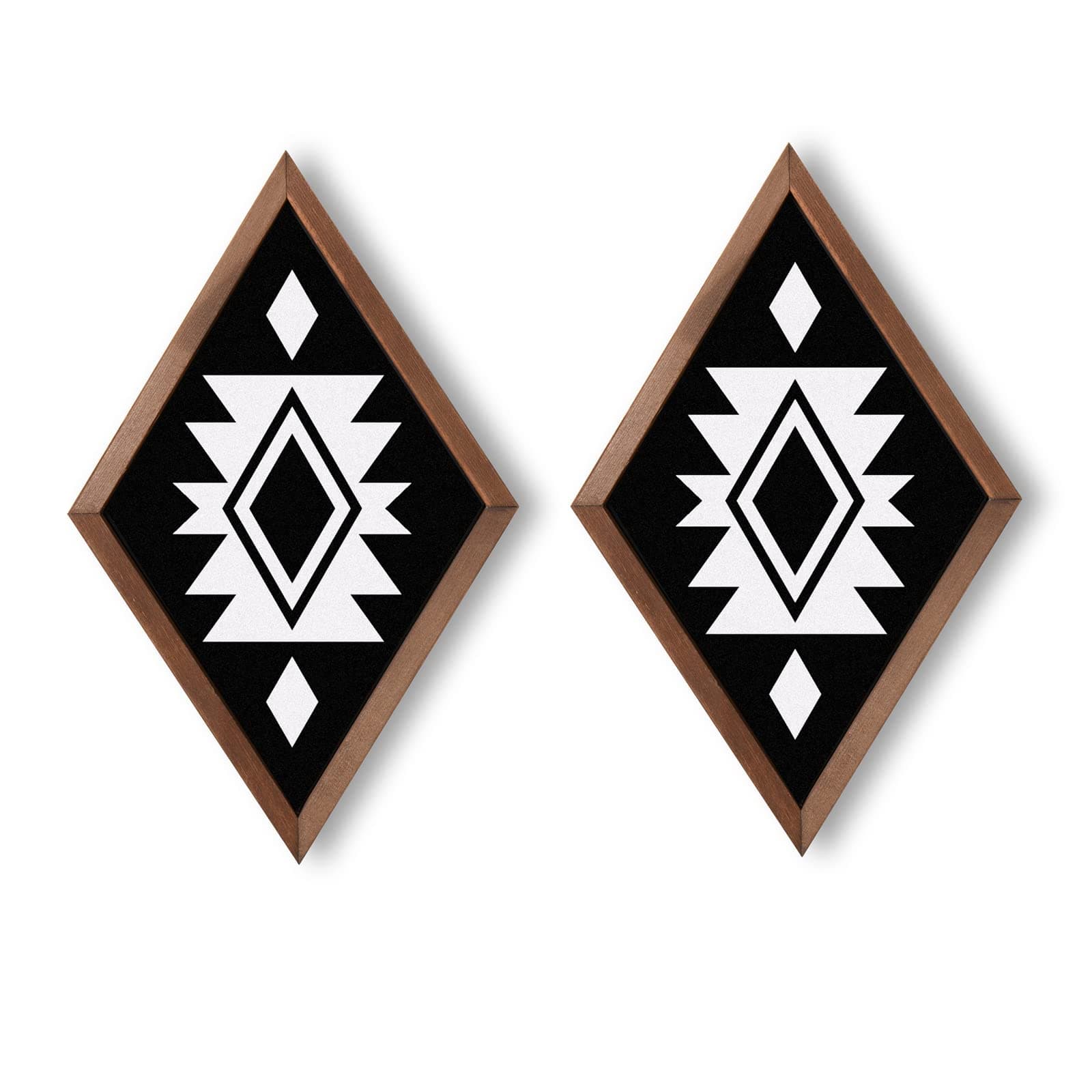 Mokof 2 Pack Boho Wall Decor, Wood Diamond Frame Wall Hanging for Bedroom Living Room, Southwestern Geometric Wall Art Prints on Wooden Board (Not Print Paper)