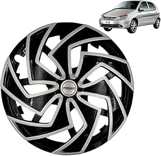 PRIGAN Wheel Cover for TATA INDICA V2 14 Inch Black Silver Wheel Cap (Available in 13,14 Inch) (Set of 4 Pcs) (Press Fitting) Model- SPIN DC-14