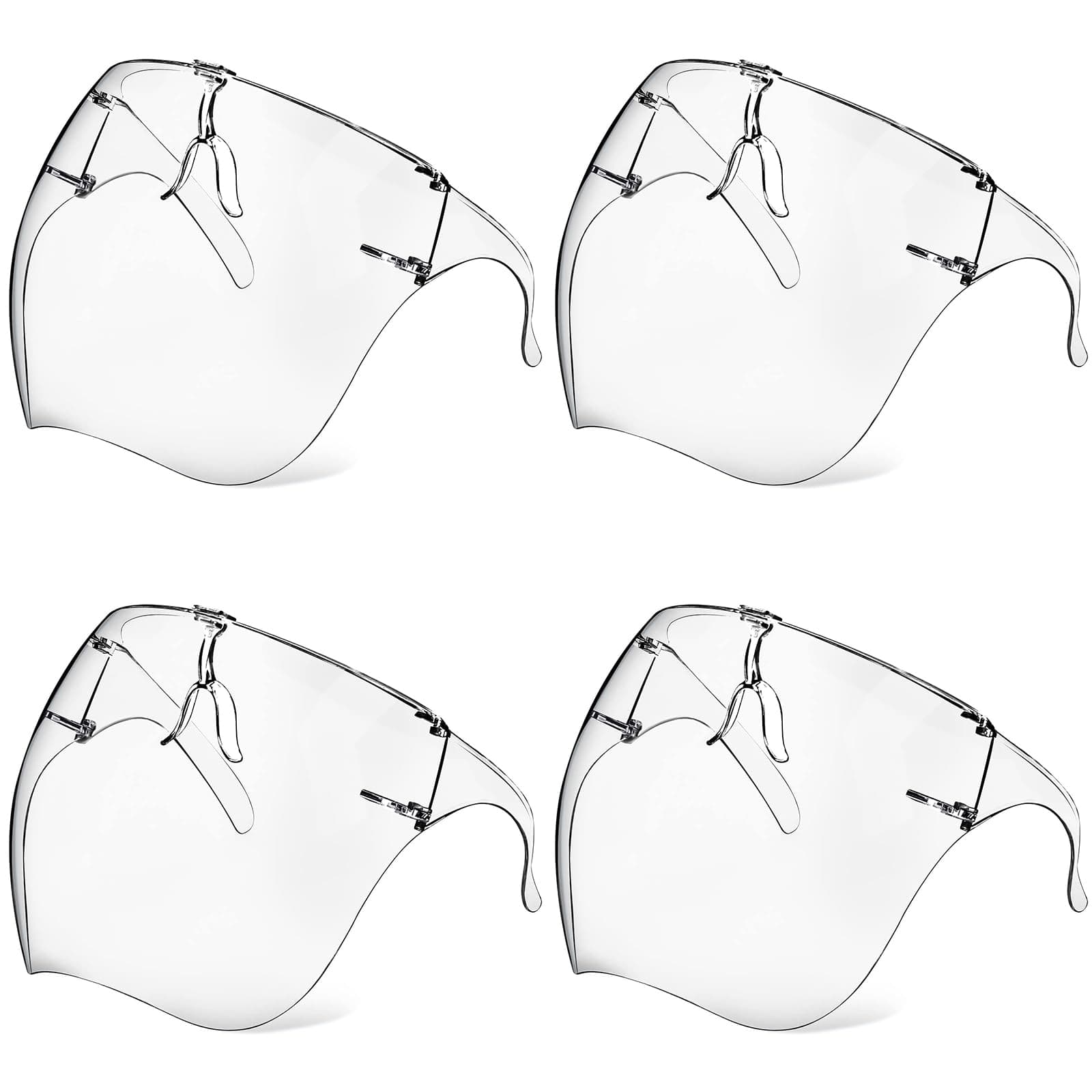 Earthroma 4 Pack Face Shield with Glasses, Face Mask Shield Anti-Fog Clear Ultra Clear Reusable Protective Plastic Face Shield Mask Droplet Splash Guard for Women Men Kids