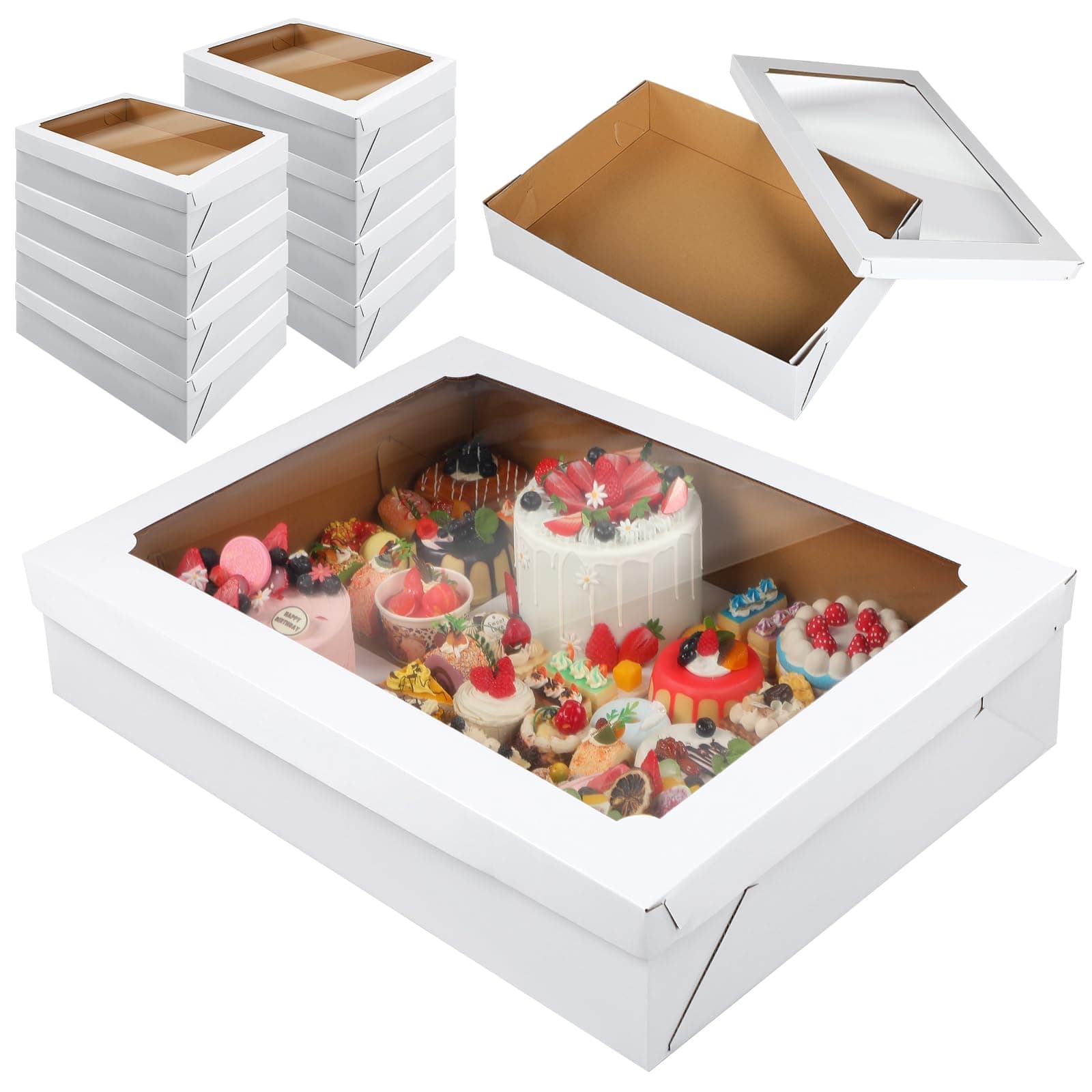 10 Pcs Full Sheet Cake Box with Window Large Bakery Boxes Corrugated Rectangle Cake Packaging Boxes for Donuts Cookie Cupcake Baking Pastry Decor Supplies(19.5 x 26.5 x 5 Inches)