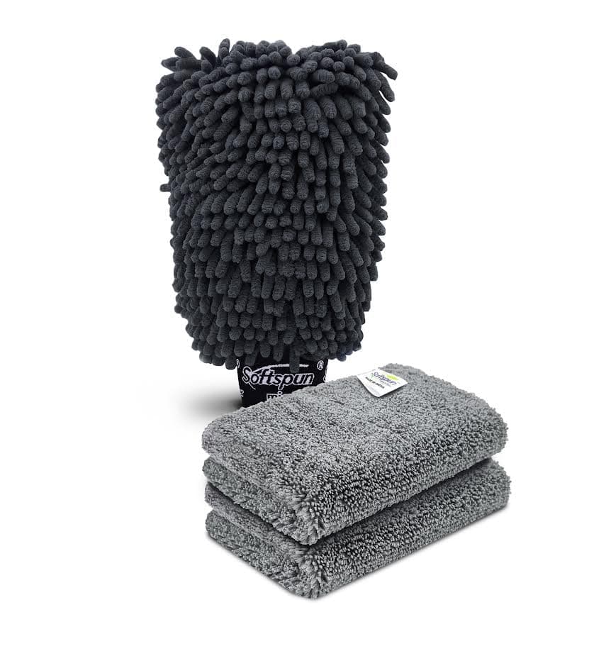 Microfiber Single Side 1 Piece Chenille Glove 1700 GSM Grey+20X30cm Cleaning Wipe 2Pcs | Multi-Purpose Super Absorbent and Perfect Wash Cleaning for Bike Auto,Cars Both Interior and Exterior