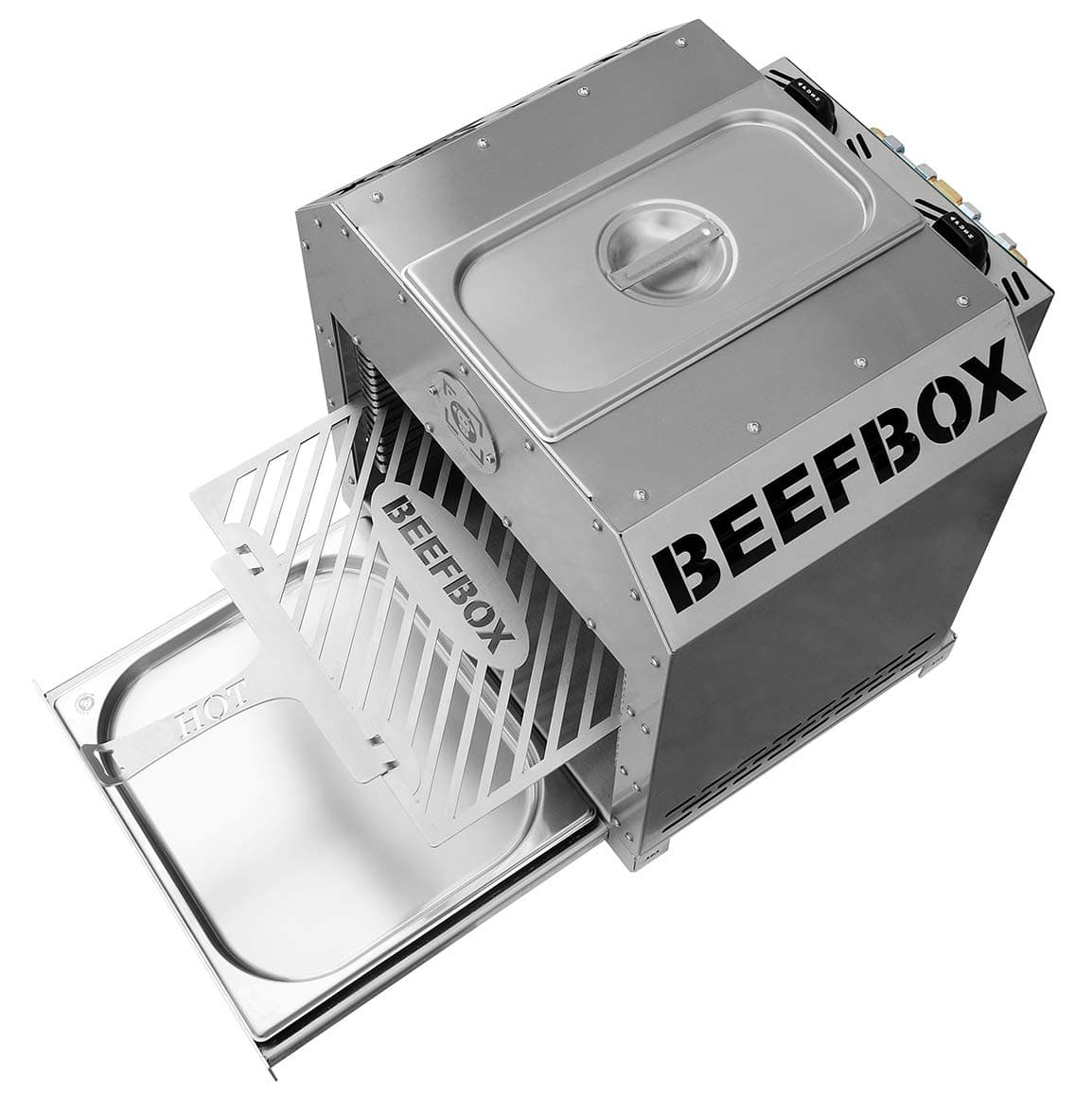 BEEFBOX TWIN 2.0-850°C over fired broiler for superb steaks, 8.4kW power, two gas burners. Full stainless steel body, can be dismantled