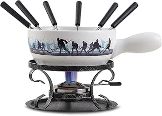 Artestia Swiss Fondue Set for Party - 2L Large Capacity Cheese Fondue Pot Melting Chocolate, Ceramic Fondue Pot, 6 Fondue Forks, Party, Wedding Gifts (Icebound Eagles)