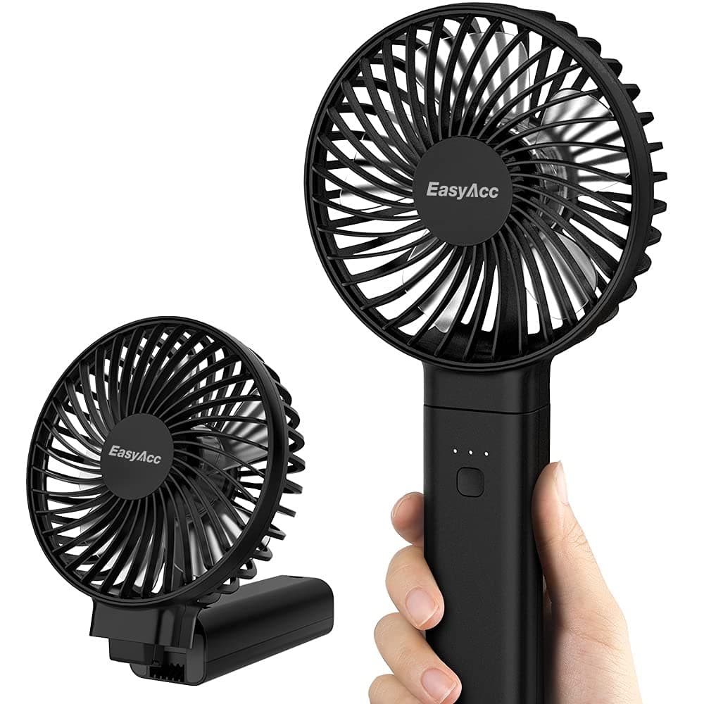 Handheld Fan, Portable USB Fan [Powerful Wind & Quick Cool] Up to 17H 4 Speeds Personal Fan with One Touch Power Off Rechargeable Battery Foldable Adjustable for Home Office Travel-Black