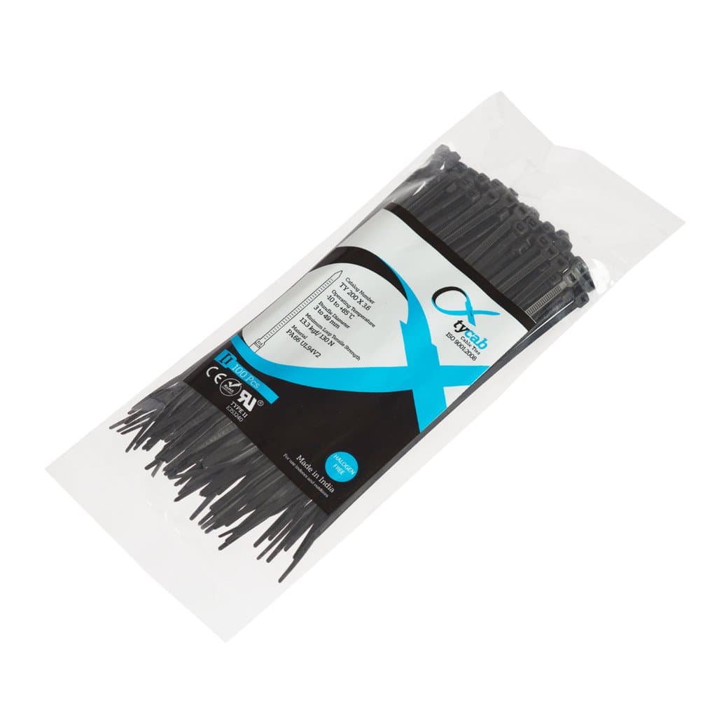 SureLock TyCab Cable Ties 200 mm by 3.6 mm Black (Pack of 100)